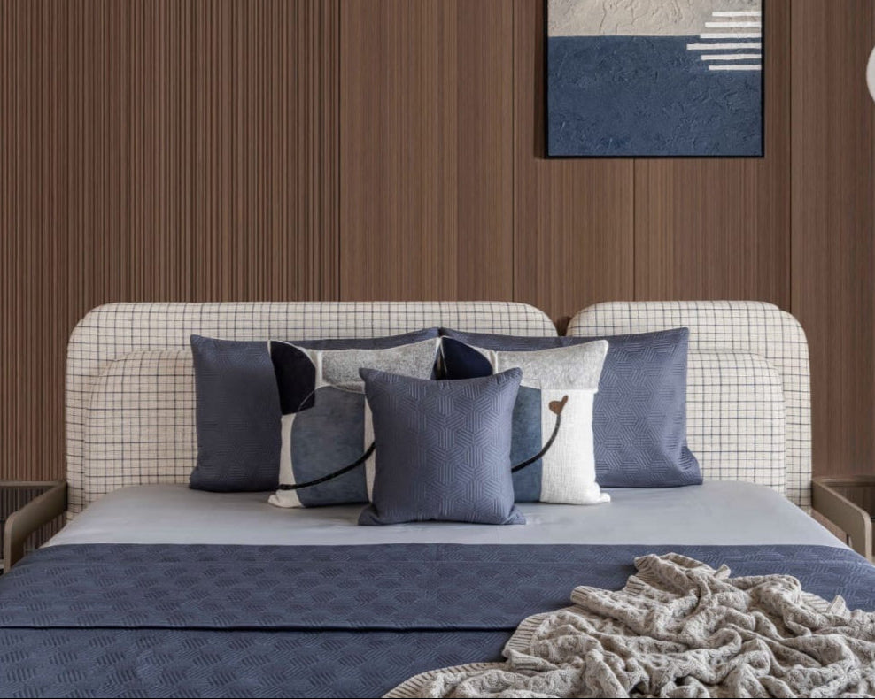 HAMPTON BLUE GREY COTTON BEDSPREAD SET