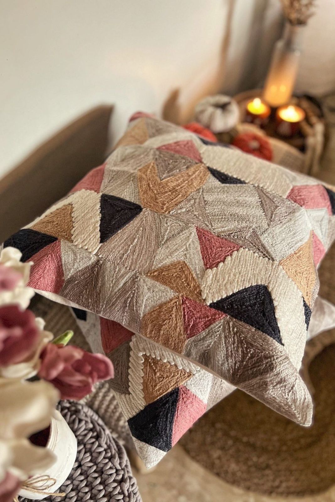 KIMONO MULTICOLOURED EMBROIDERED CUSHION COVER