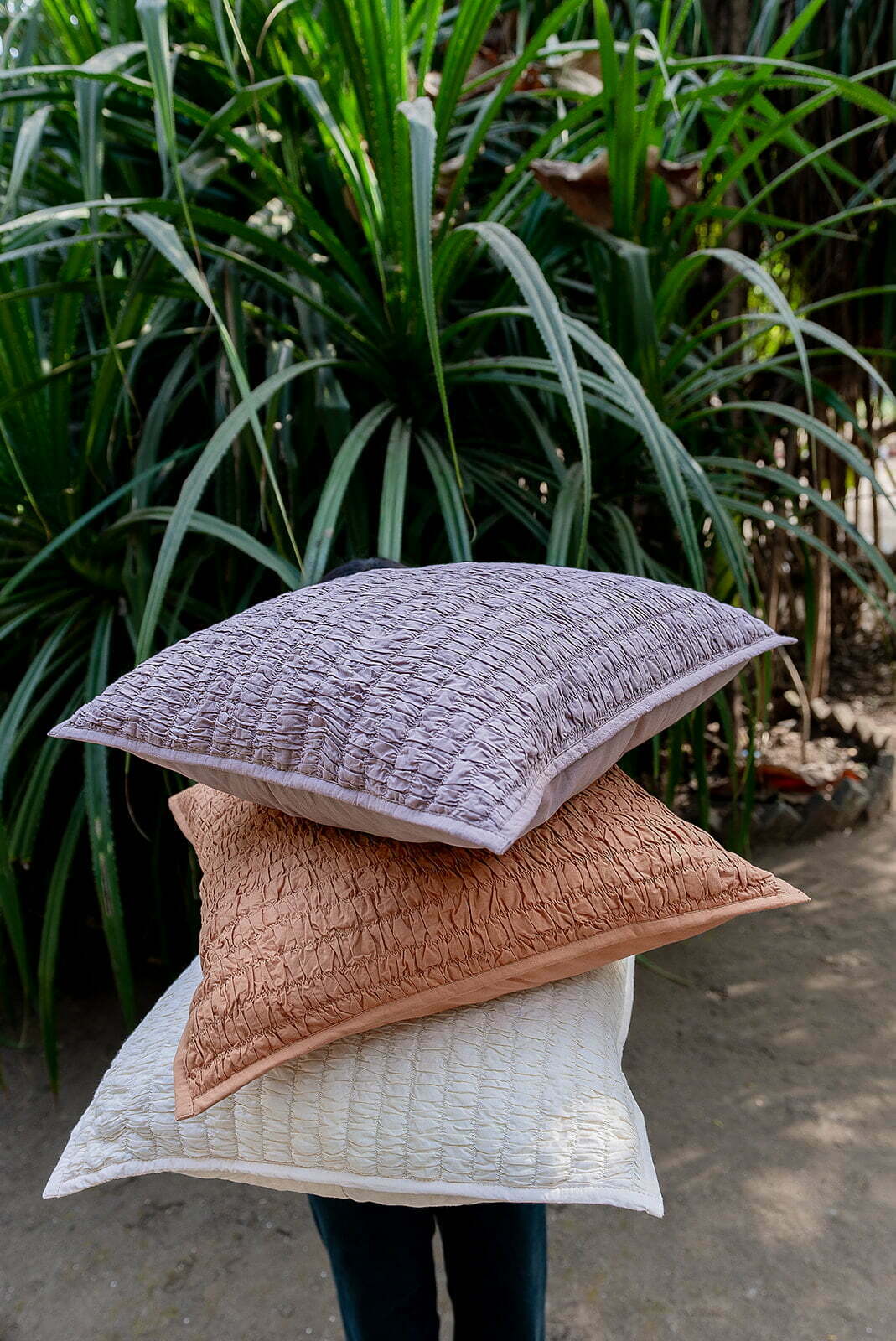 EMMA RUST SMOCKED COTTON CUSHION COVER