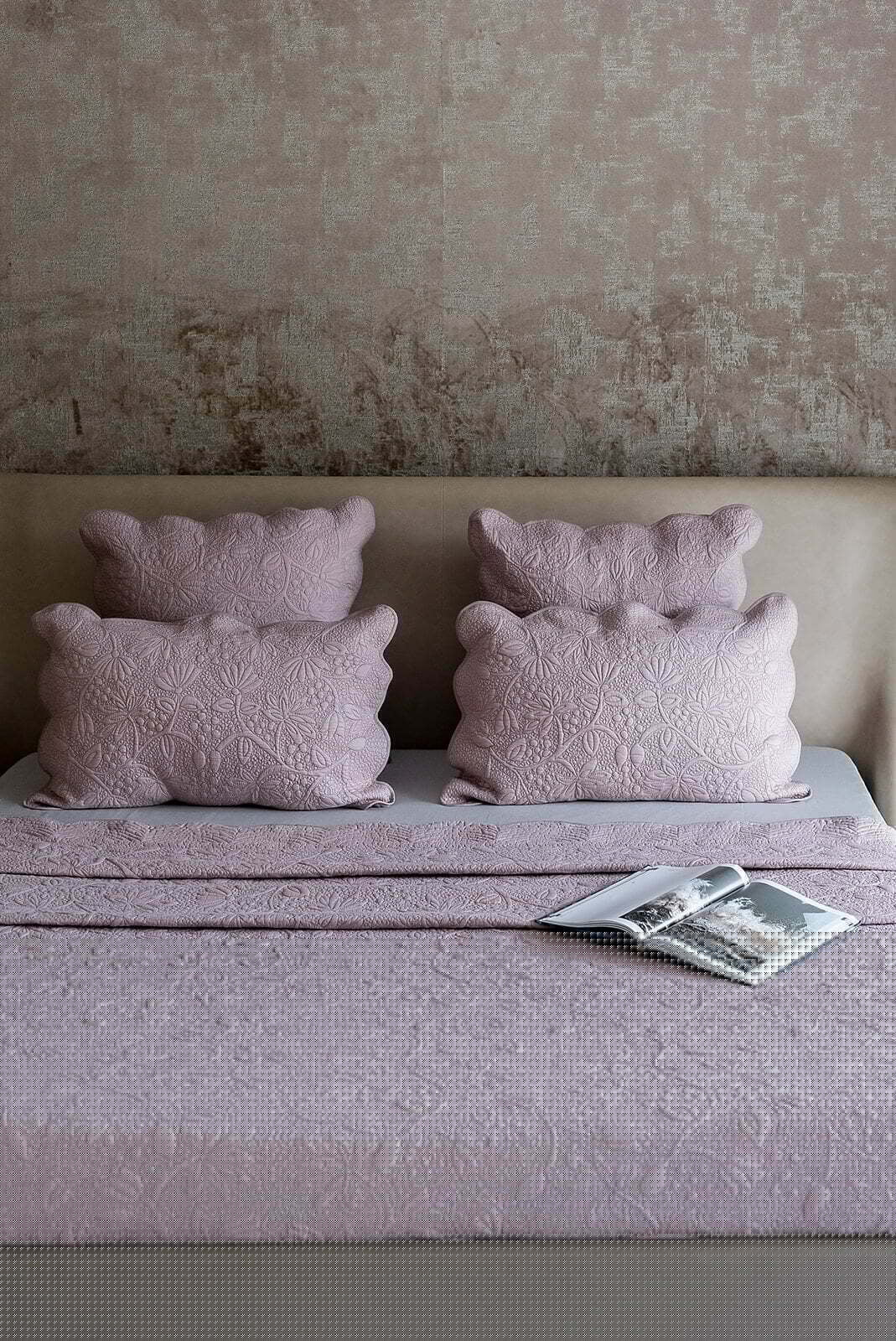 DANCING LOTUS DUSTY PINK COTTON BEDSPREAD SET