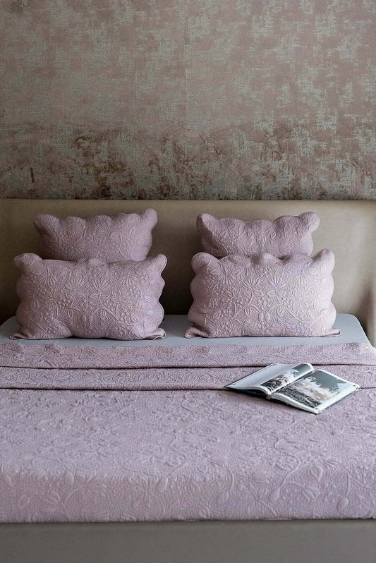 DANCING LOTUS DUSTY PINK COTTON BEDSPREAD SET
