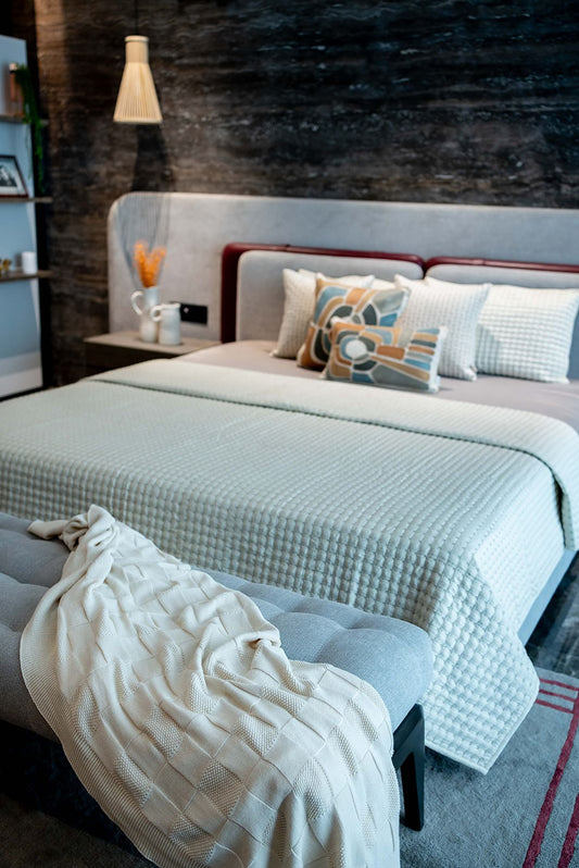 CLAIRE MOUSSE AND IVORY REVERSIBLE BEDSPREAD SET