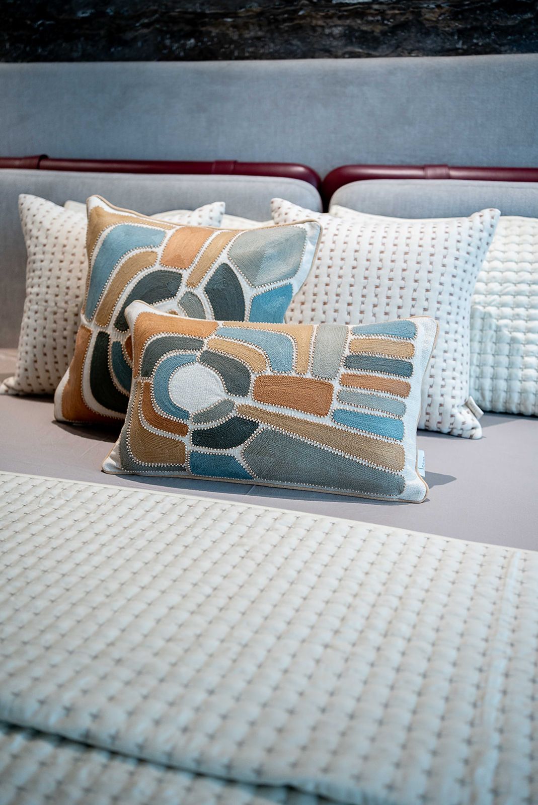 AMBER HAND EMBROIDED LUMBAR CUSHION COVER