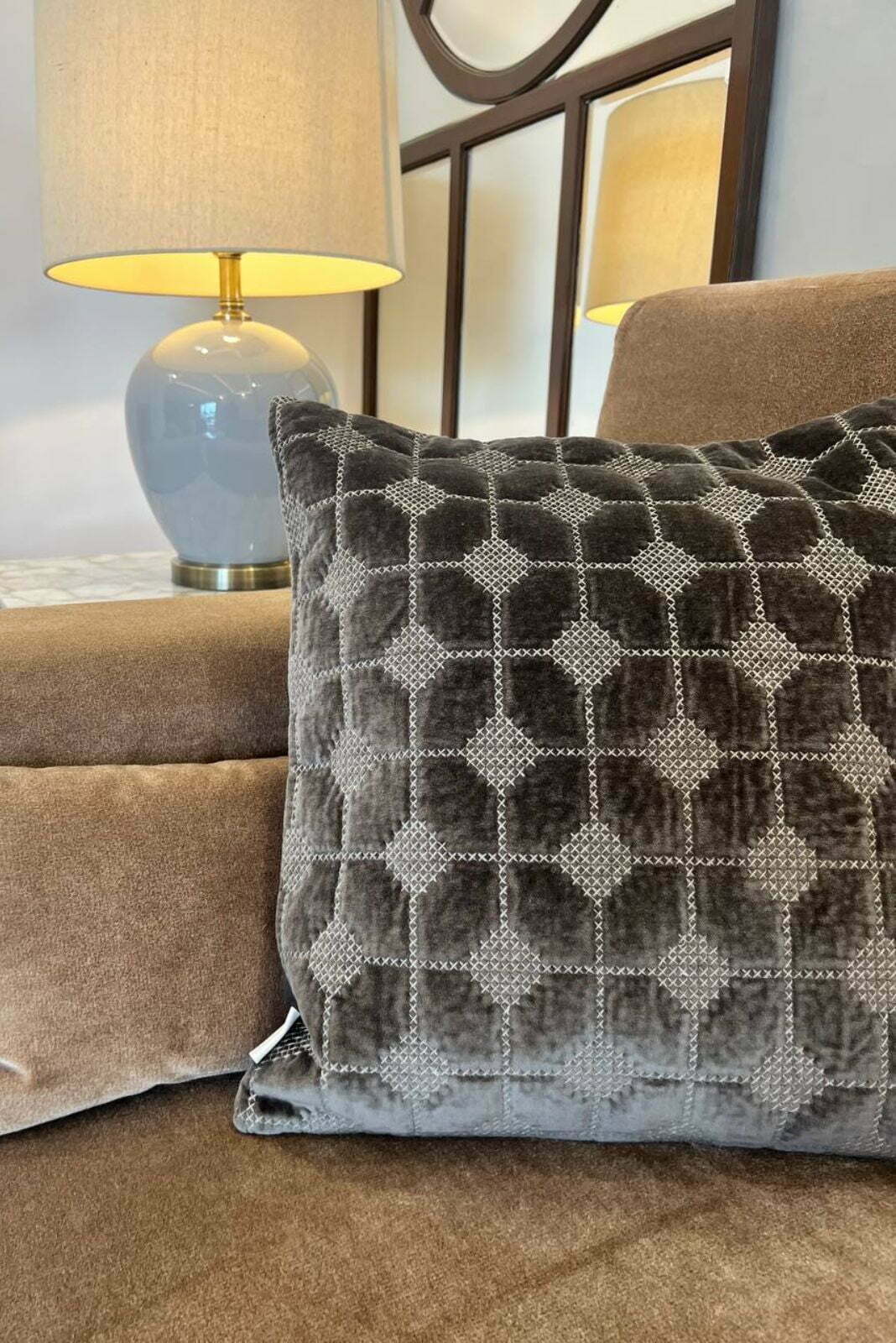 LUNA DARK GREY COTTON VELVET CUSHION COVER