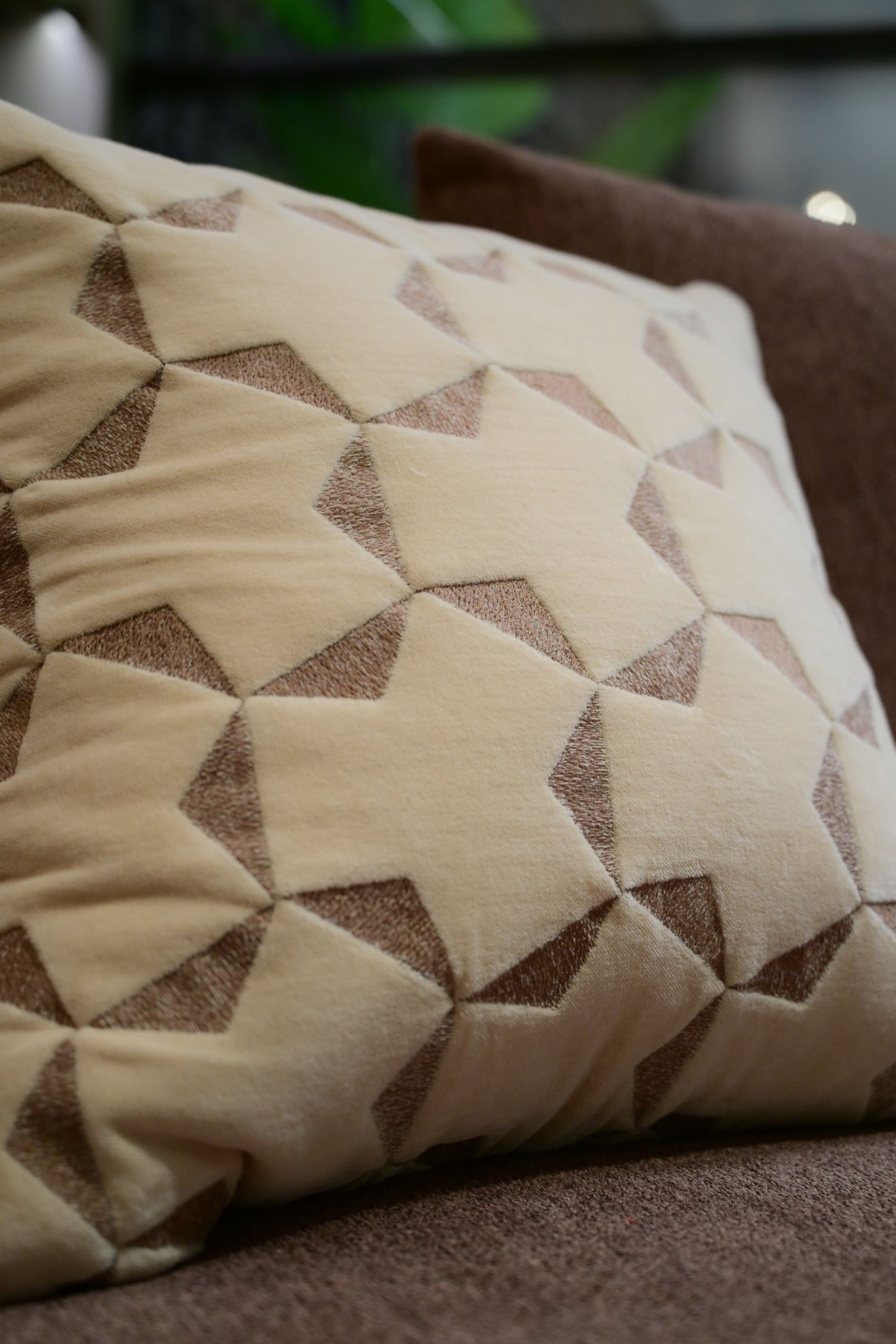 Spire Ivory and Brown Velvet Cushion Cover