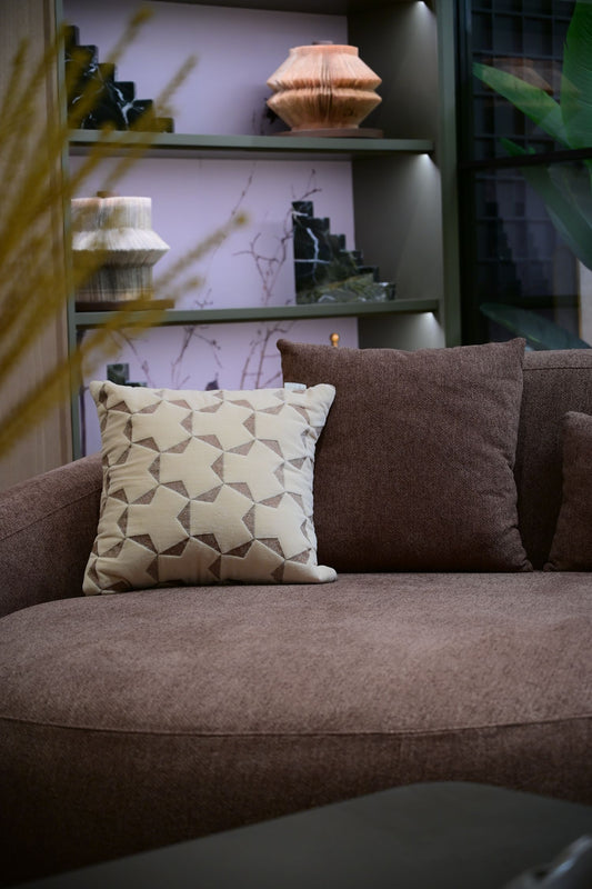 Spire Ivory and Brown Velvet Cushion Cover