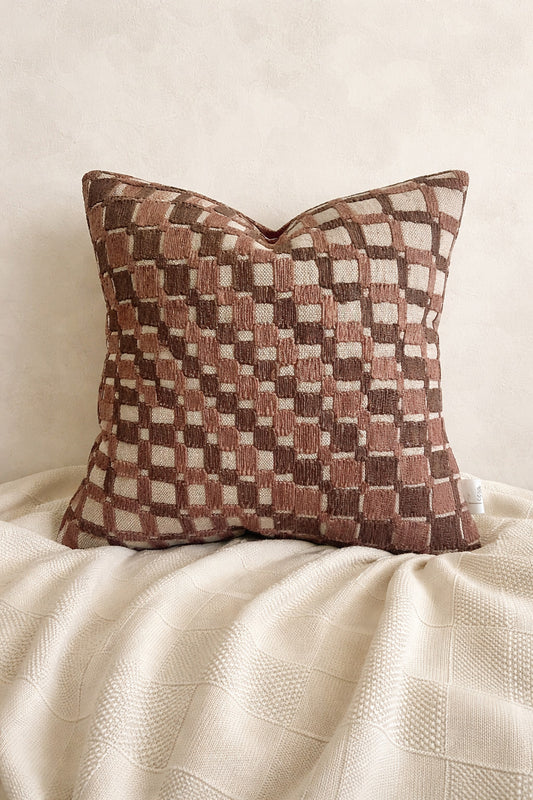 Meadow Embroidered Brown Beige Cushion Cover