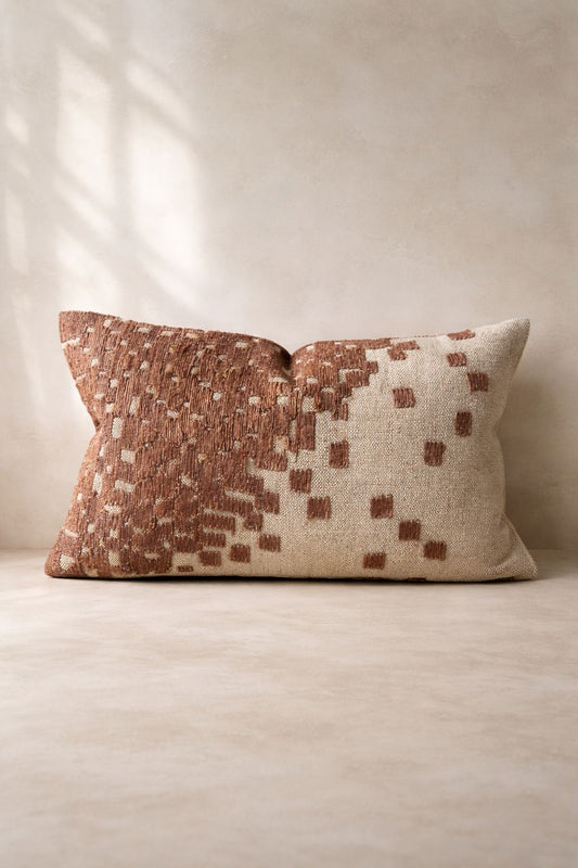 Meadow Embroidered Brown Beige Lumbar Cushion Cover