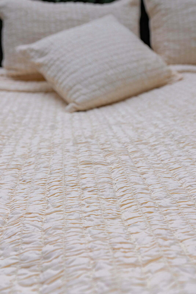 Emma Ivory Smocked Cotton Cushion Cover