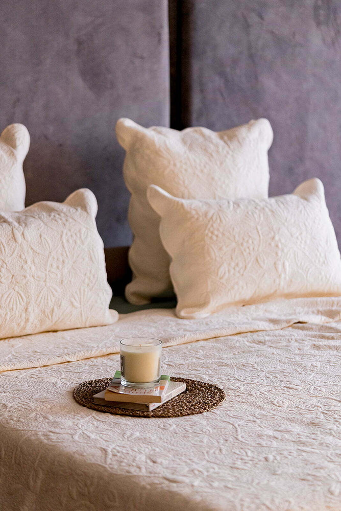 Dancing Lotus Ivory Cotton Bedspread Set