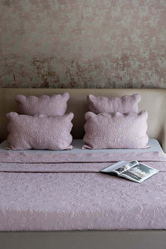 Dancing Lotus Dusty Pink Cotton Bedspread Set