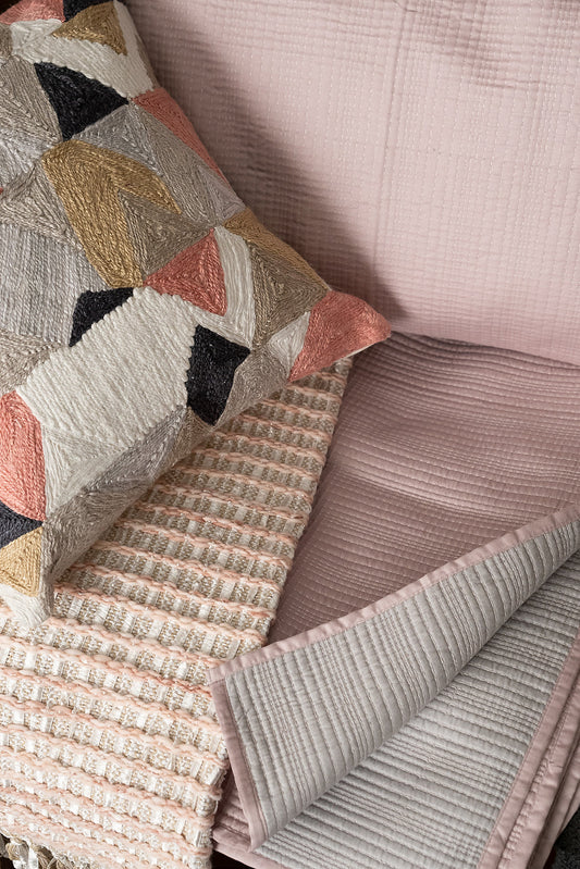 LINEA PINK & SILVER REVRSIBLE COTTON BEDSPREAD SET